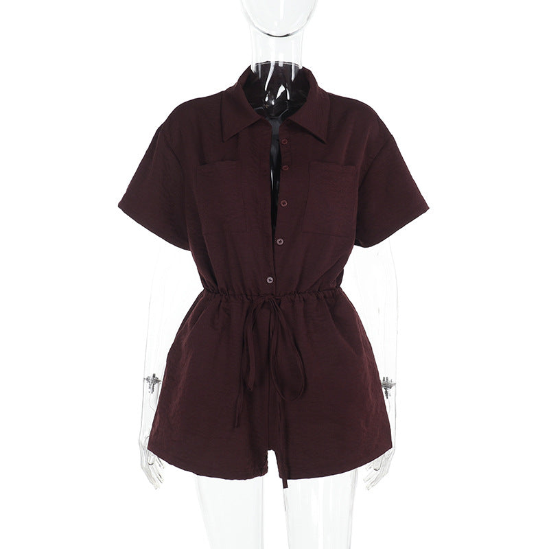 Damen lässiger Kurzarm-Jumpsuit mit Taillierung Drune