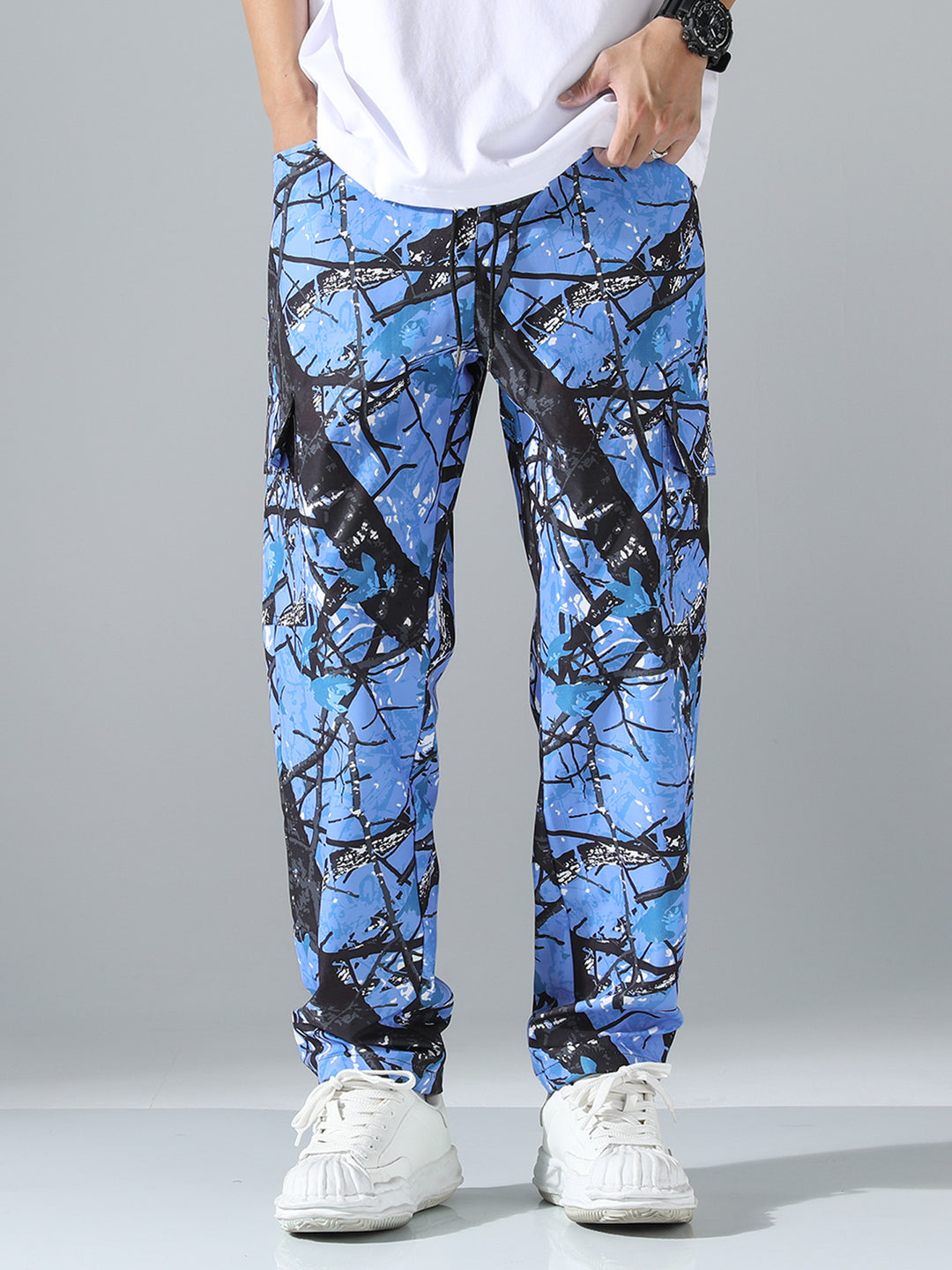 Herren Gemusterte Cargo-Jogginghose mit Tunnelzug, aufgesetzten Taschen & tapered Bein Drune