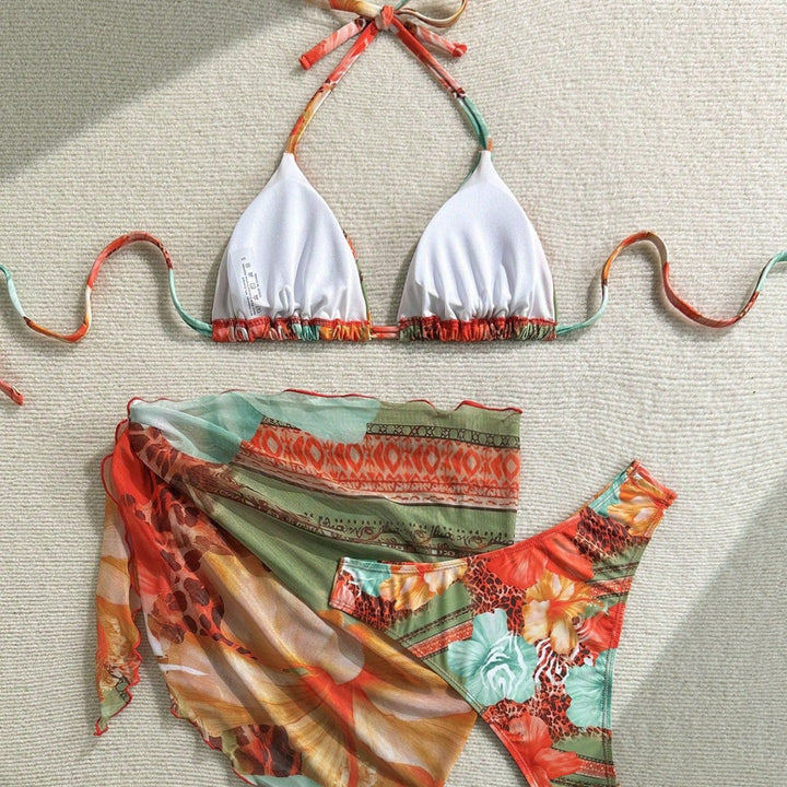 Damen Florales Bikini-Set mit Kombination aus Oberteil und Wickeltuch Drune