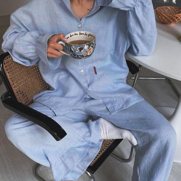 Damen lässiges Pyjama-Set aus atmungsaktiver Baumwolle Drune