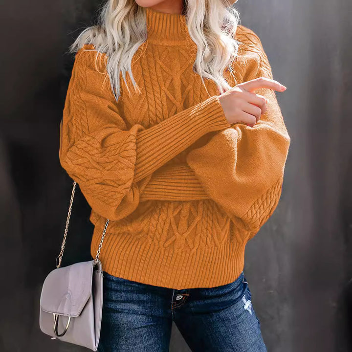 Damen Strickpullover mit Stehkragen und Zopfmuster Drune