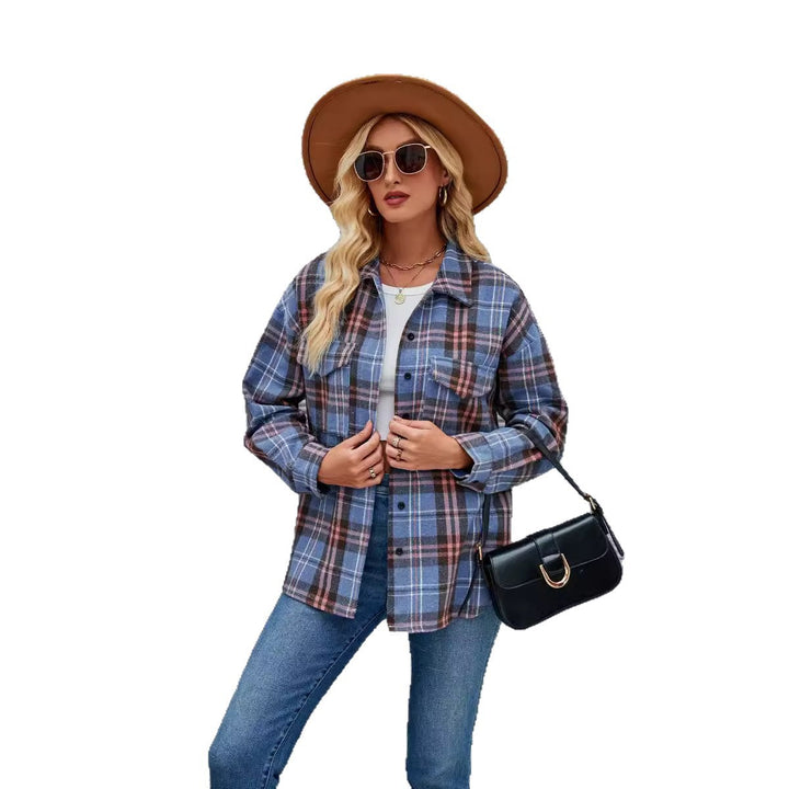 Damen Flanell-Hemdjacke mit kariertem Muster und praktischem Taschen-Design Drune
