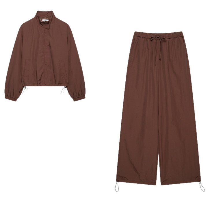 Damen Zweiteiliges Lounge-Set mit leichter Cropped-Jacke und weit geschnittener hochtaillierter Hose Drune