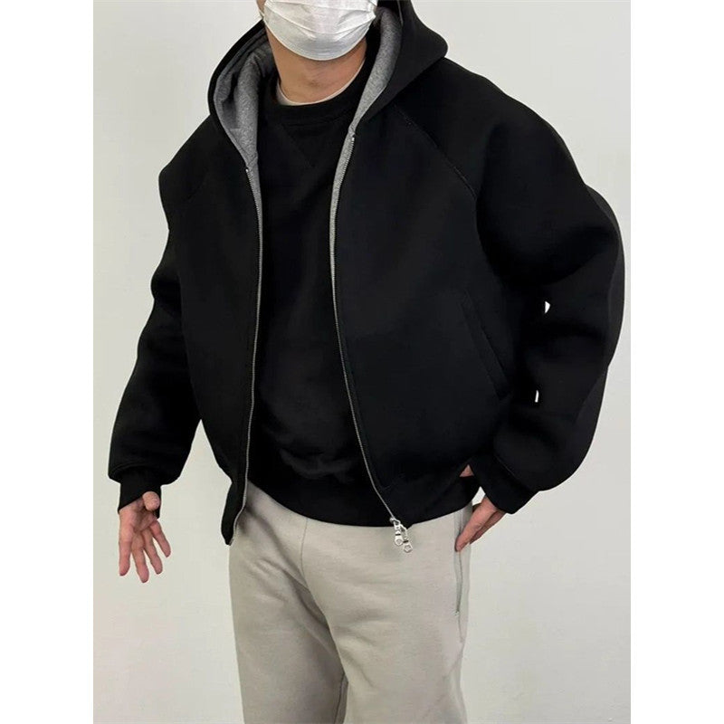 Herren Oversize-Kapuzensweatjacke aus schwerem French-Terry mit Zwei-Wege-Reißverschluss Drune