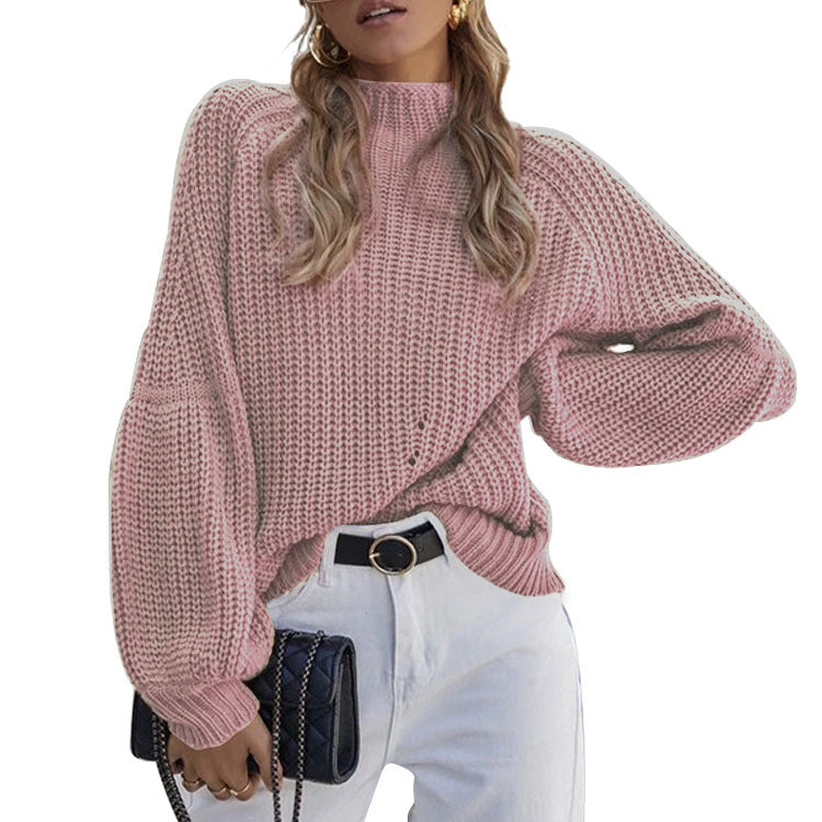 Damen Strickpullover mit weitem Schnitt und modernen Puffärmeln Drune
