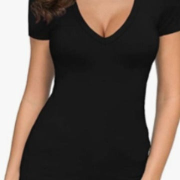 Damen Figurbetontes V-Ausschnitt T-Shirt Drune