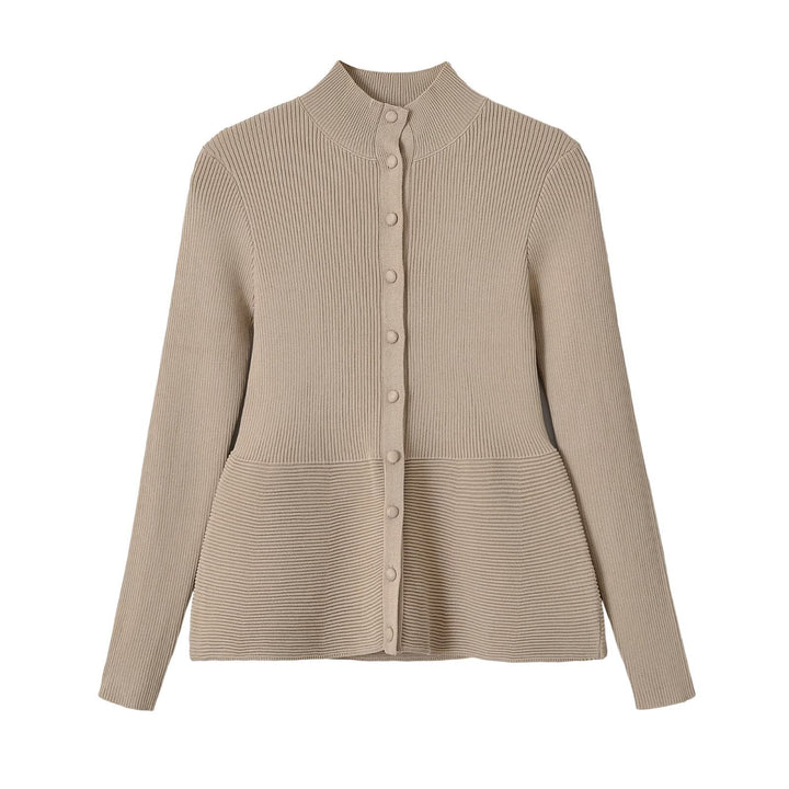 Damen Strukturierter Rippstrick-Cardigan mit Stehkragen und Taillennaht Drune