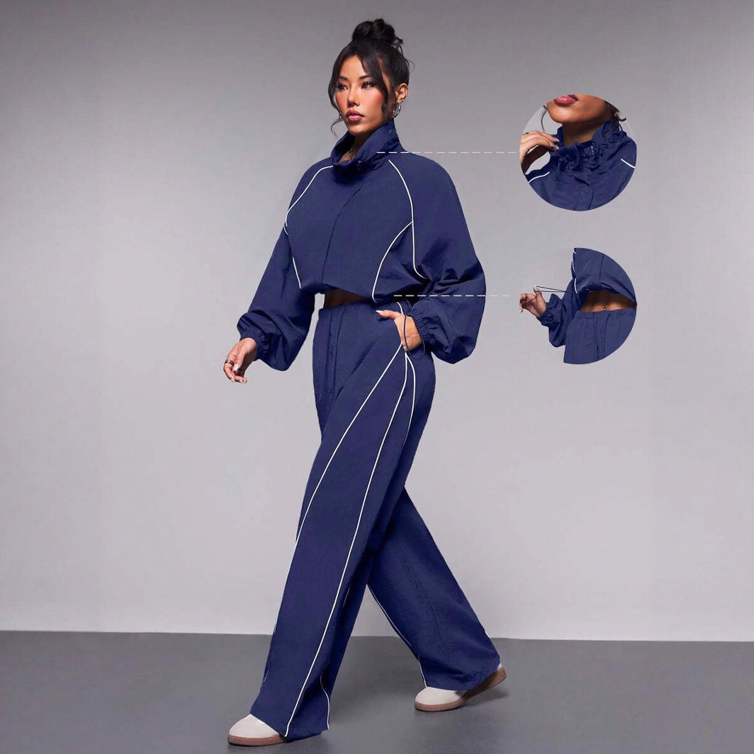 Damen lässiger Sportjacke mit hohem Kragen und elastischen Bündchen Drune