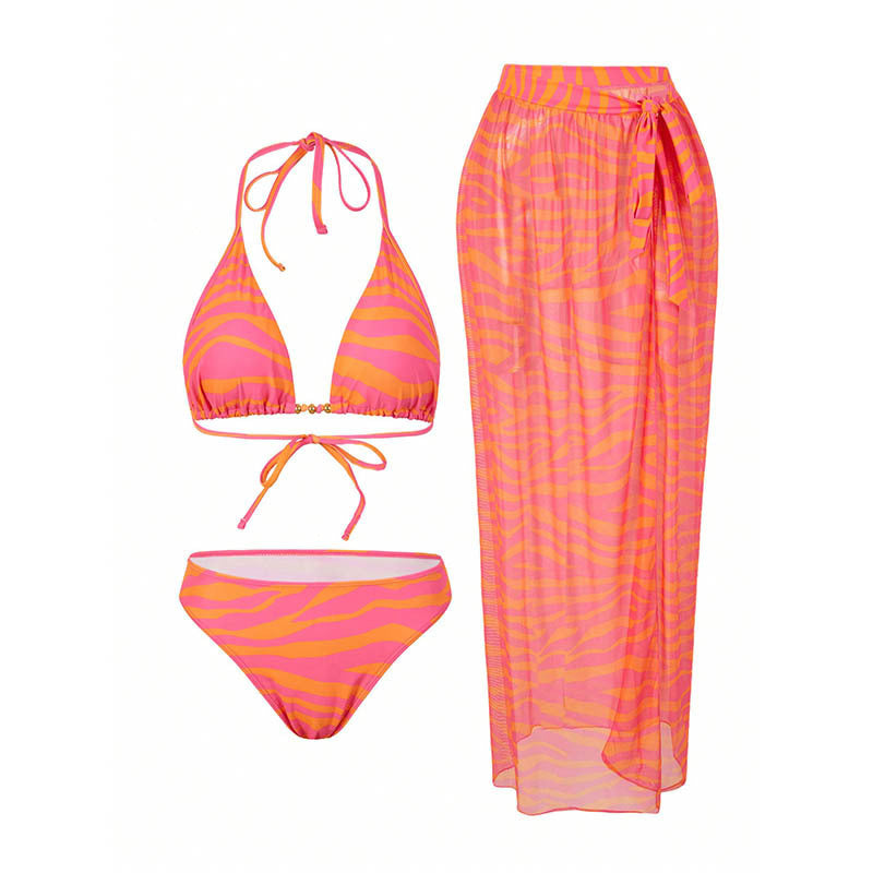 Damen Bikiniset mit modischem Wickelrock und trendigem Zebra-Design Drune