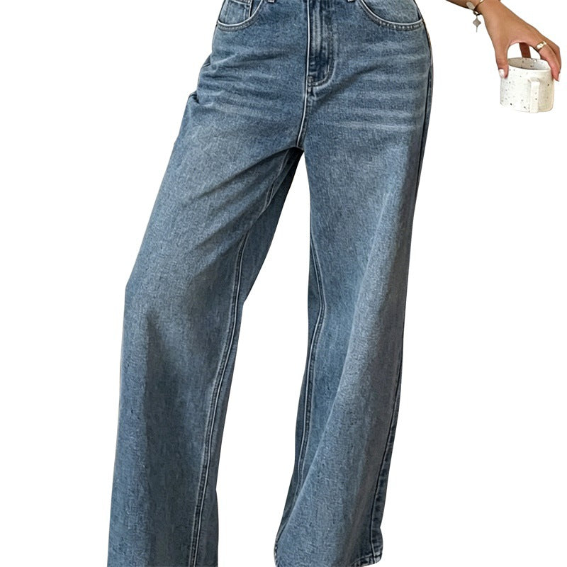 Damen Jeanshose mit hoher Taille und weitem Bein Drune
