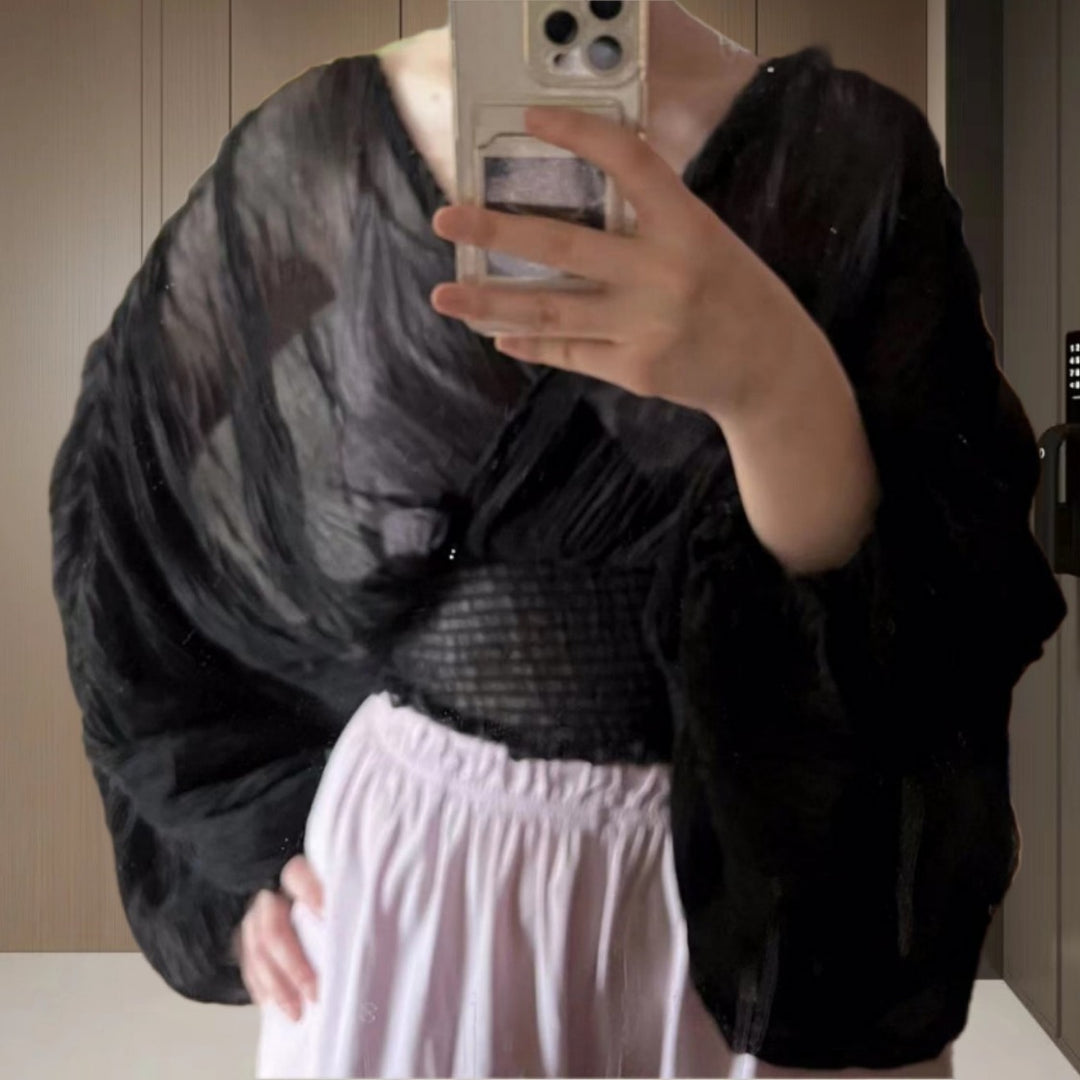Damen Wickelbluse mit voluminösen Ärmeln und elegantem Design Drune