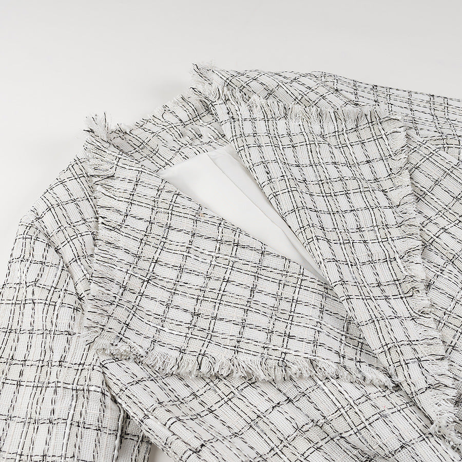 Damen Modischer Blazer mit Gürtel und strukturiertem Muster Drune