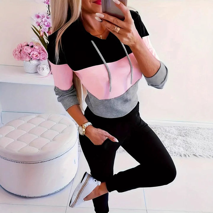 Damen modischer Freizeitpullover mit Kapuze und Farbblockdesign Drune