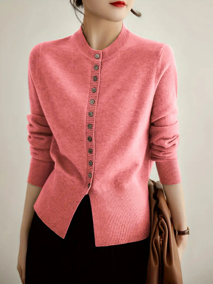 Damen Strickjacke mit feiner Knopfleiste und elegantem Stehkragen Drune