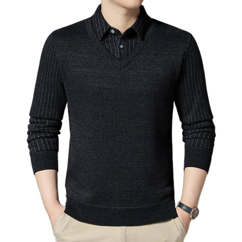 Herren Feinstrick-Pullover mit V-Ausschnitt und integriertem Polokragen Drune
