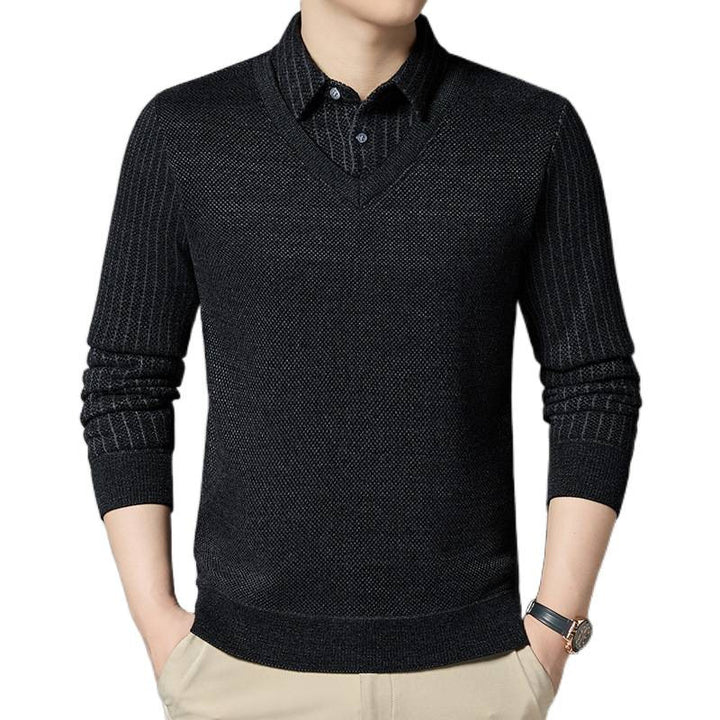Herren Feinstrick-Pullover mit V-Ausschnitt und integriertem Polokragen Drune