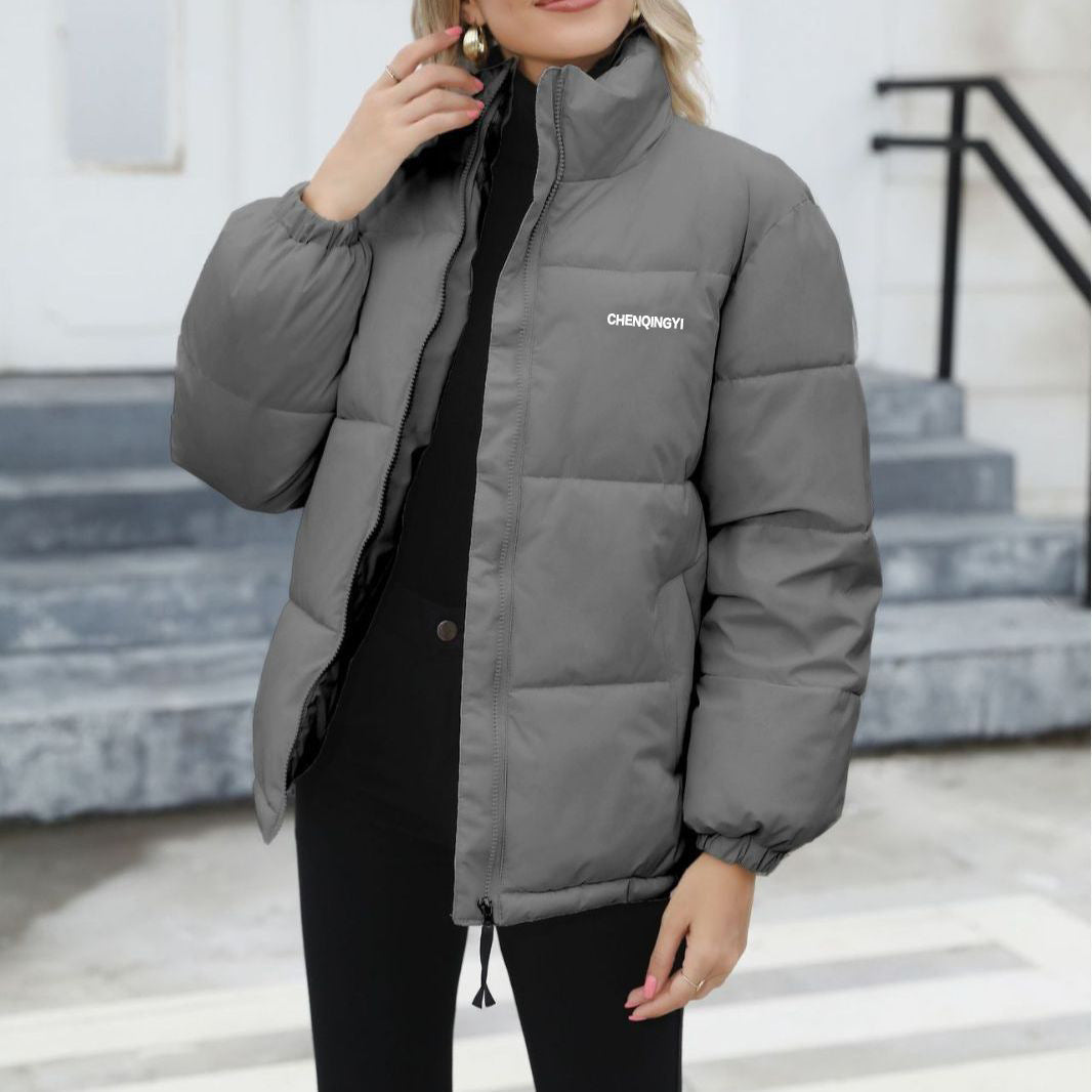 Damen Wattierte Oversize-Steppjacke mit Stehkragen und Kordelzugsaum Drune