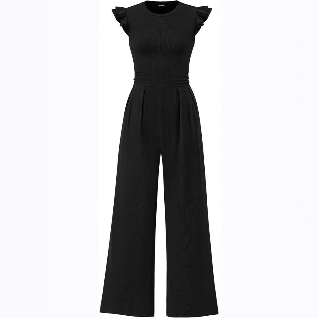 Damen eleganter Jumpsuit mit Puffärmeln und weitem Bein Drune
