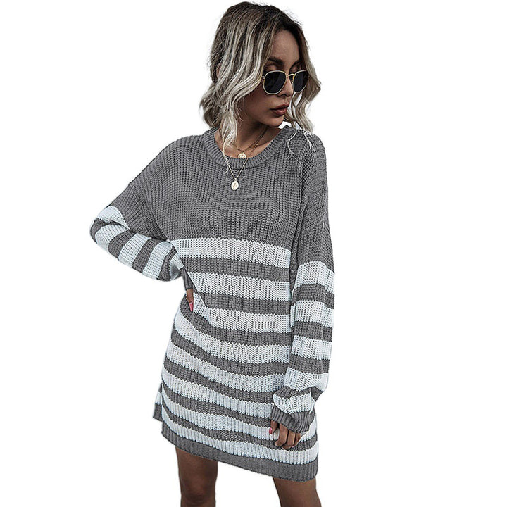 Damen Modisches Strickkleid mit gestreiftem Design Drune