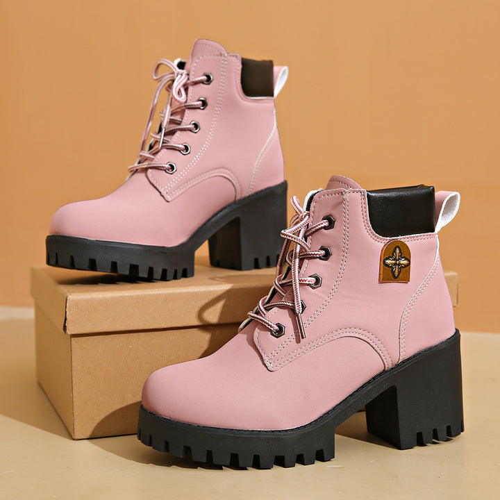Damen Chunky Heel Combat Boots mit robuster Sohle und stilvollem Schnürung Drune