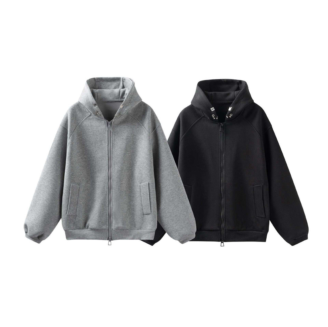Unisex Oversize Kapuzenjacke mit hohem Kragen, Zweiwege‑Reißverschluss und eingearbeiteten Eingriffstaschen Drune