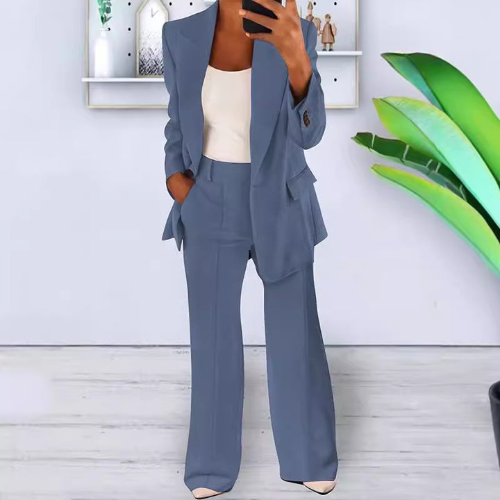 Damen nan bürotaugendes Hosenanzug Set mit weiter Hose und tailliertem Blazer Drune