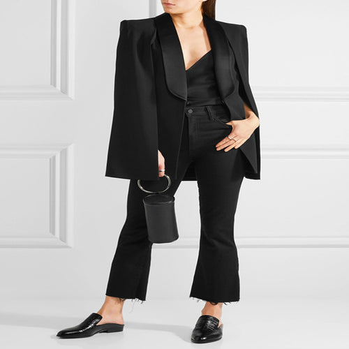 Damen Taillierter Abend-Capeblazer mit Satin-Schalkragen und Cape-Ärmeln Drune