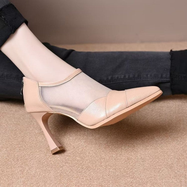 Damen Elegante Spitzer Pumps mit Transparenten Einsätzen Drune