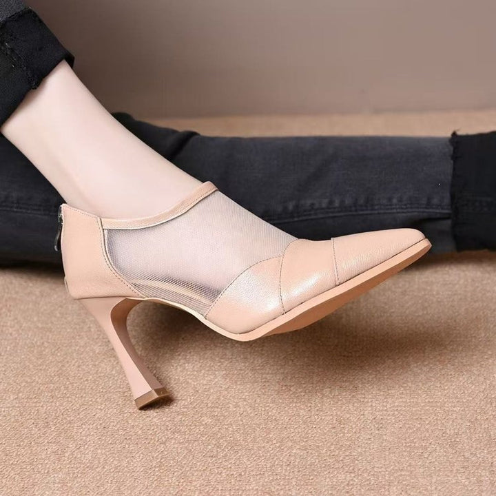 Damen Elegante Spitzer Pumps mit Transparenten Einsätzen Drune