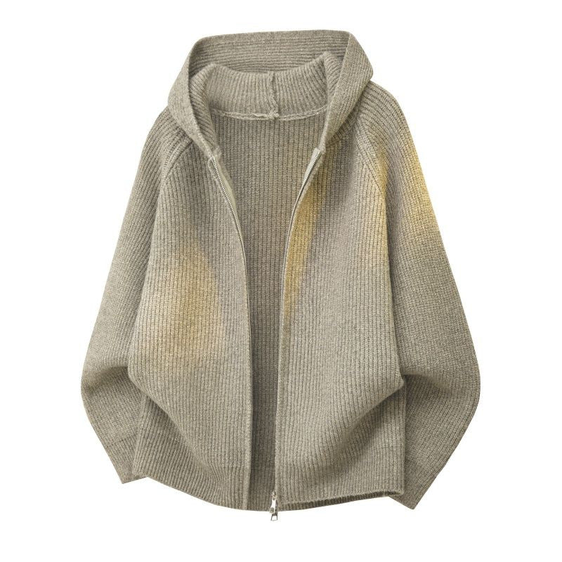 Damen Oversize Strick‑Kapuzencardigan mit durchgehendem Reißverschluss Drune