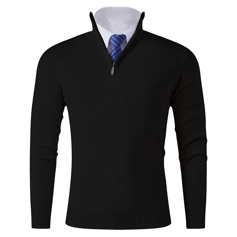 Herren Eleganter Feinstrick-Halbzip-Pullover mit Stehkragen, geripptem Saum und schmaler Silhouette Drune