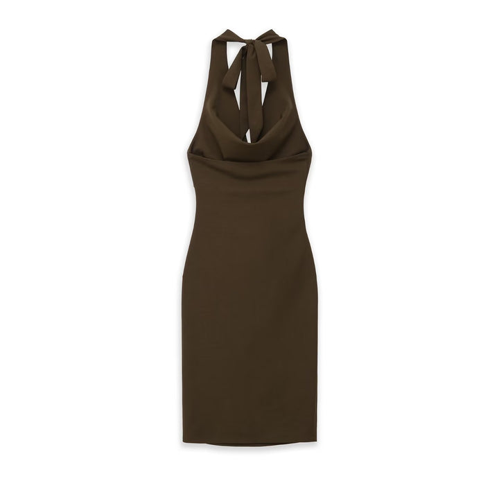 Damen Midikleid mit Neckholder, Wasserfall‑Cowl‑Ausschnitt und seitlicher Raffung Drune