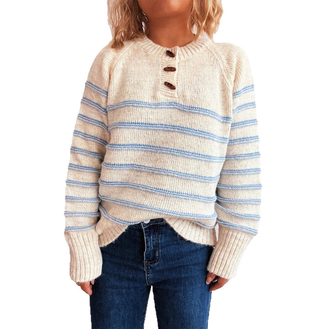 Damen Strickpullover mit weitem Schnitt und modischem Streifenmuster Drune