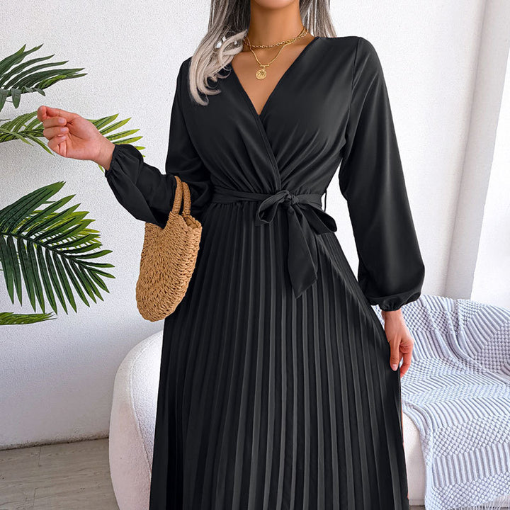 Damen Wickelkleid mit Faltenrock und langem Arm Drune