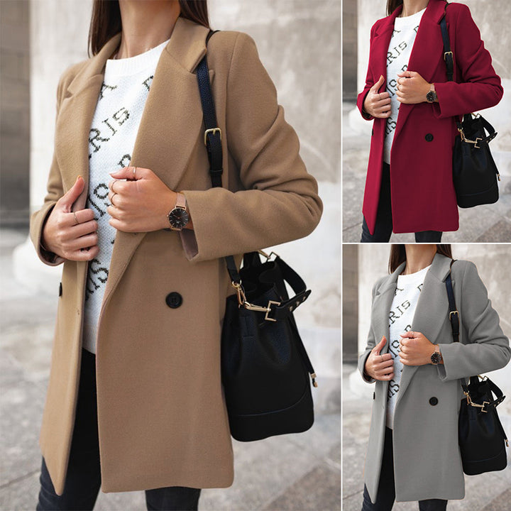Damen Eleganter taillierter Wollmix-Mantel mit Reverskragen und verdeckter Knopfleiste Drune