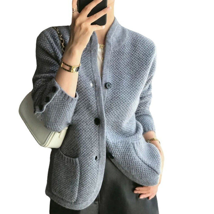 Damen kuschelige Strickjacke mit eleganten Knopfdetails und großen Taschen Drune