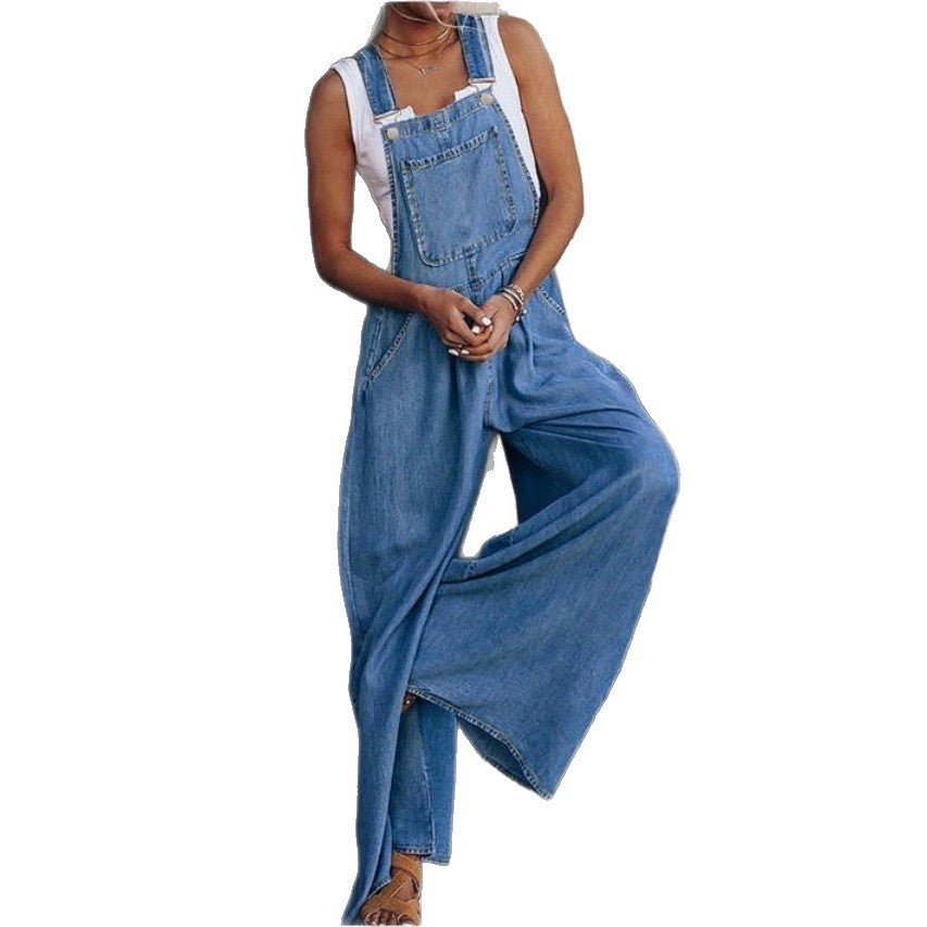 Damen Weite Denim-Latzhose im Palazzo‑Stil Drune