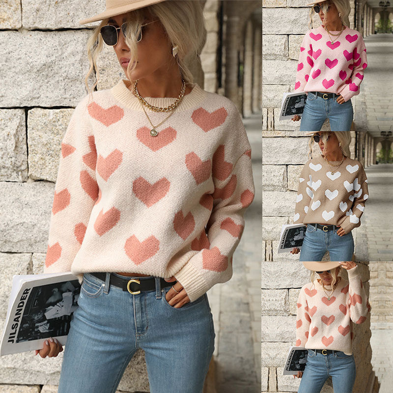 Damen Strickpullover mit Herzmuster und lässigem Schnitt Drune