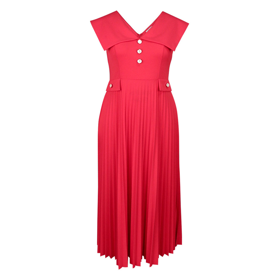 Damen plissiertes Maxikleid mit eleganten Knopfdetails Drune