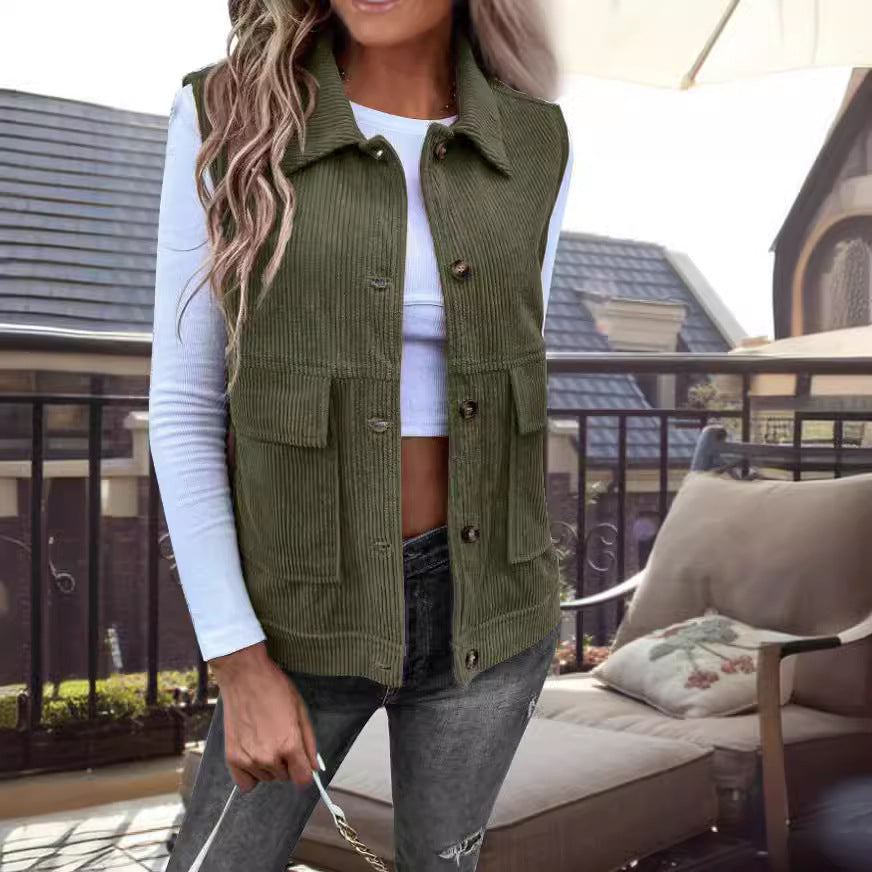 Damen Strickweste mit Taschen und klassischem Kragen Drune