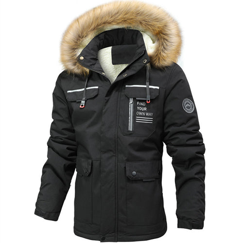 Herren Thermoisolierter Winterparka mit Teddyfutter, abnehmbarer Kunstpelzkapuze und Multifach-Taschen Drune