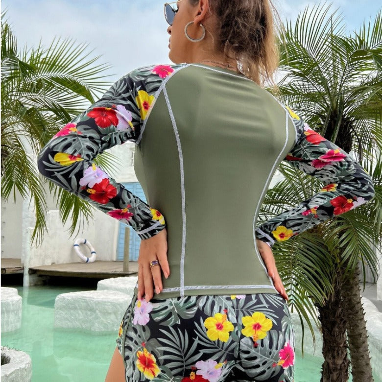 Damen Langarm Surf-Badeanzug mit floralem Muster Drune