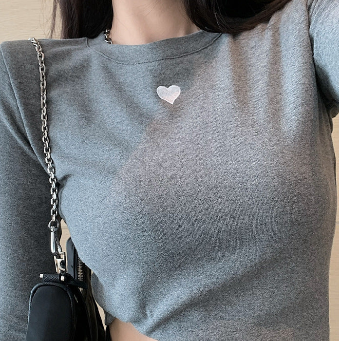 Damen langärmliges Basic-T-Shirt mit modischem Herz-Detail Drune