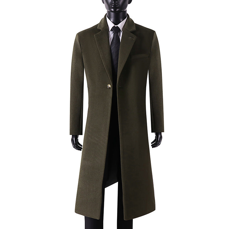 Herren Eleganter Longcoat aus Wollmix mit schmaler Silhouette und Ein-Knopf‑Verschluss Drune