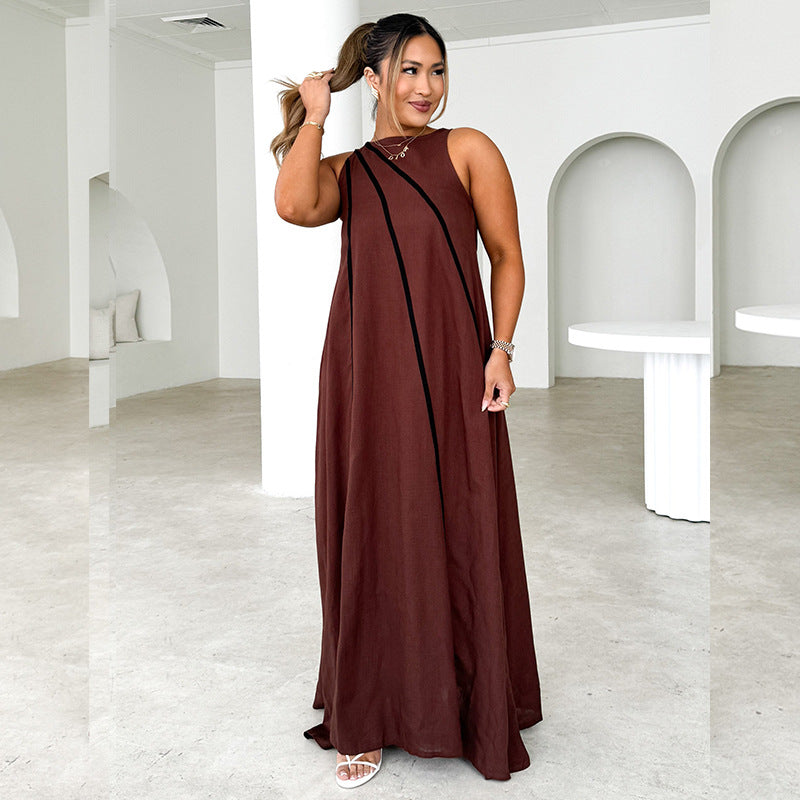 Damen Maxikleid mit asymmetrischem Design und edlen Kontrastnähten Drune