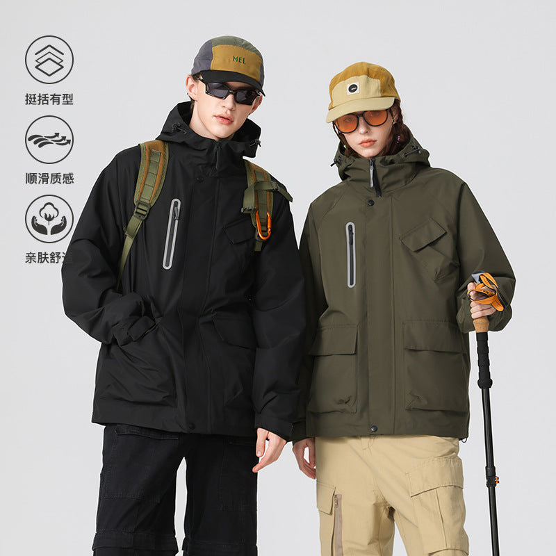 Herren Technische Regen‑Softshelljacke mit Kapuze, verschweißten Nähten und taktischen Taschen Drune