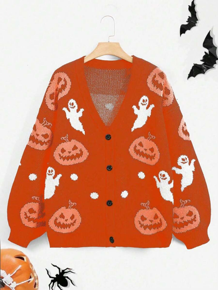Damen kuschelige Herbstjacke mit gruseligem Motiv Drune