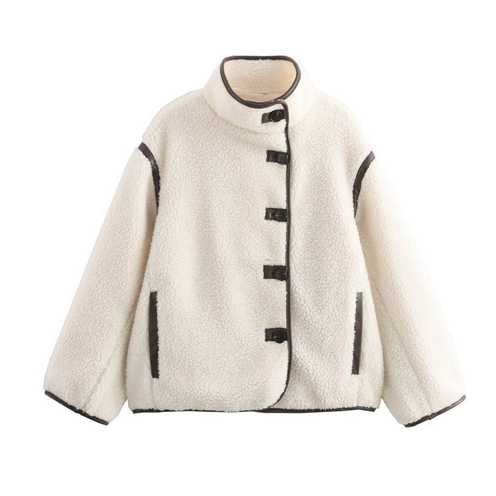 Damen kuschelige Fleecejacke mit praktischen Taschen und hohem Kragen Drune