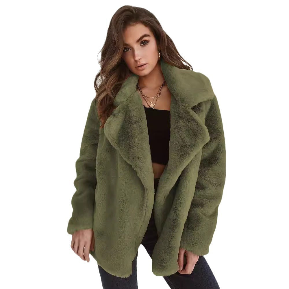 Damen Kuscheliger Oversized Kunstpelz-Mantel mit großem Reverskragen Drune