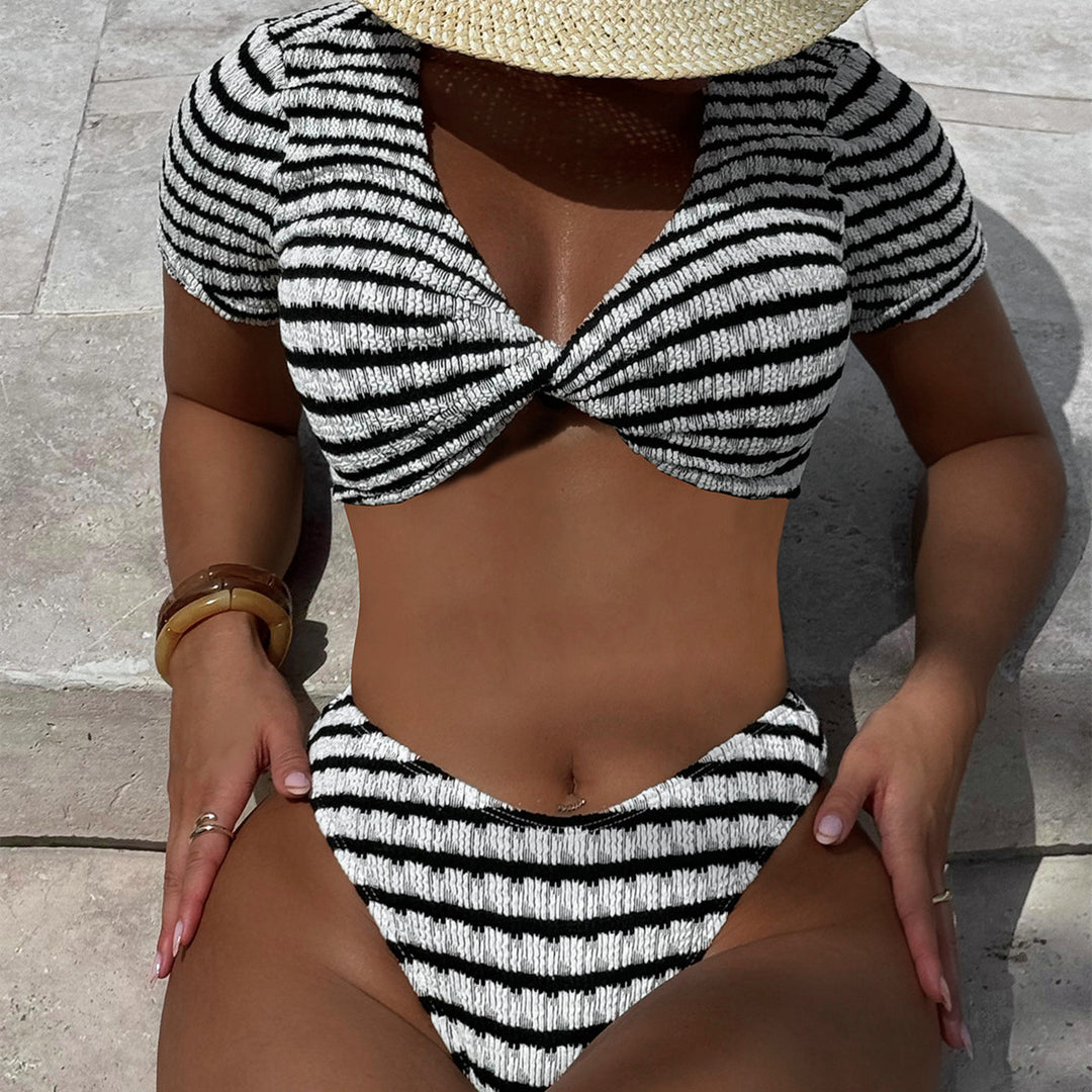 Damen Crop-Top Bikini-Set mit eleganten Querstreifen Drune